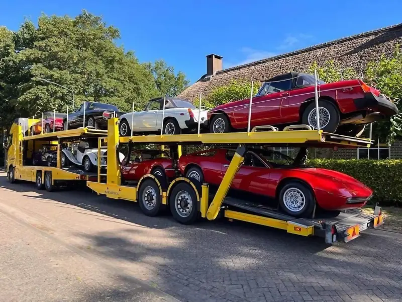 Classic cars on a NOMAD enroute car transporter